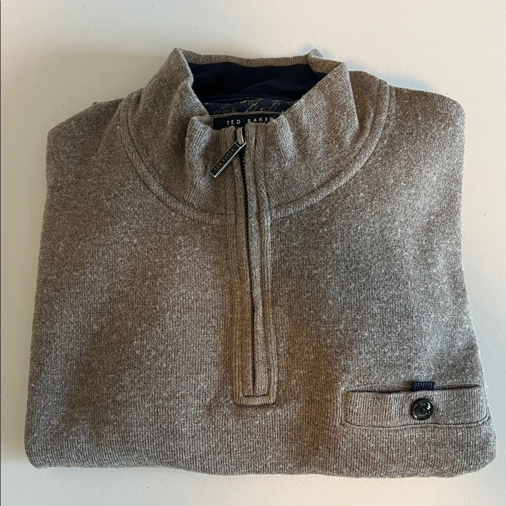 Ted Baker Quarter Zip Sweater Beige Size XL Tall